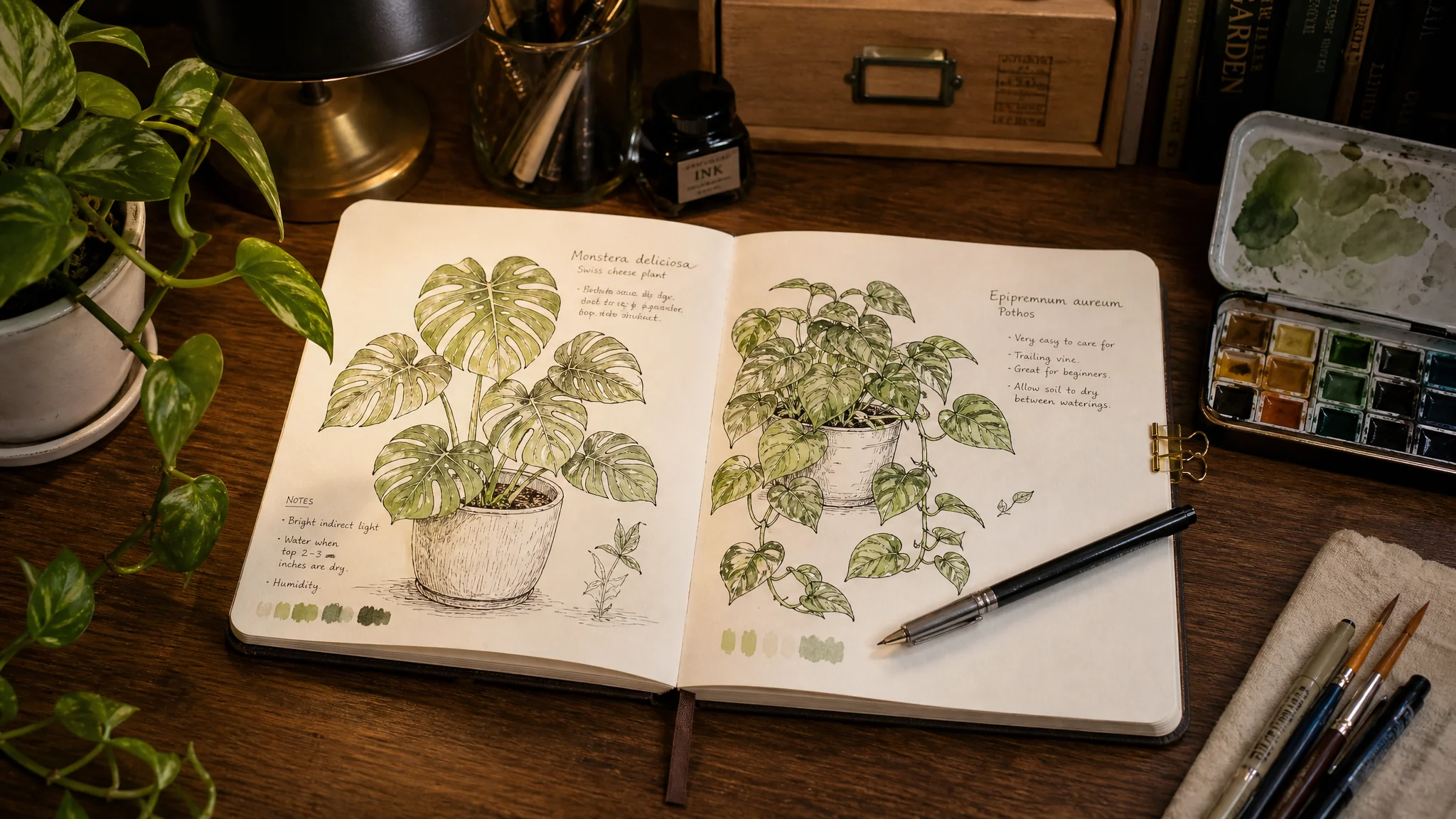手绘绿植入门到不像样要多久？我练了90天钢笔淡彩的植物手账记录