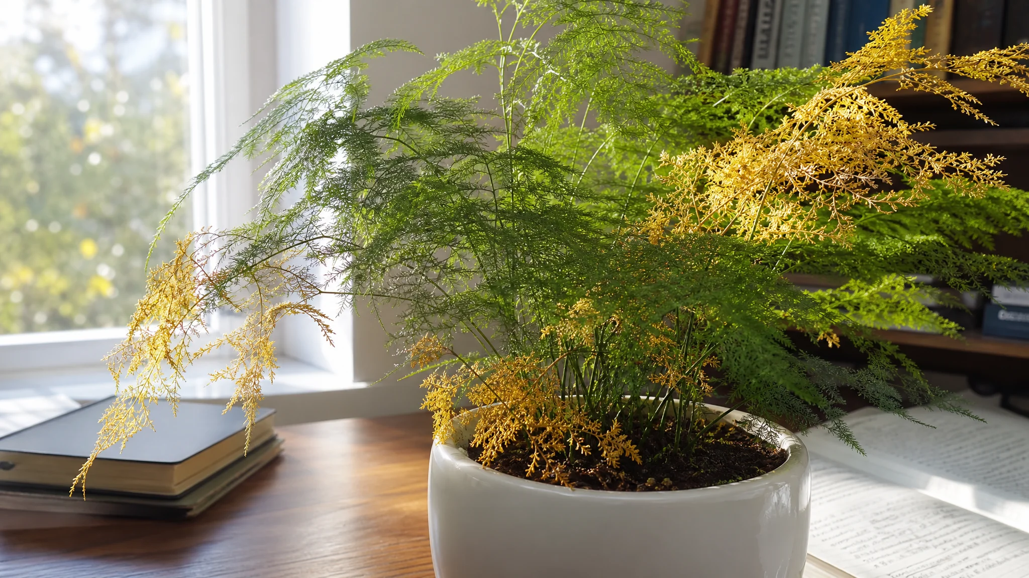 文竹绿植盆栽：黄叶掉叶的三个真凶