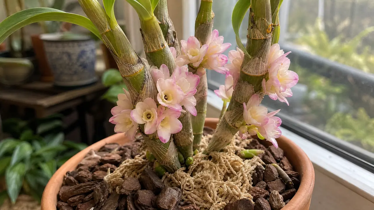 绿植石斛怎么养？吊起来养才对，树皮水苔配土是烂根头号杀手
