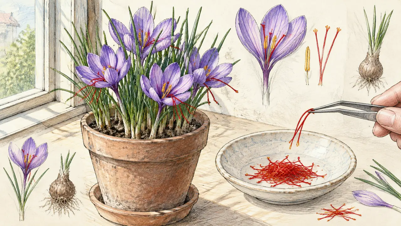 窗台种藏红花全攻略：秋植球根从下种、开花到收花丝的完整流程