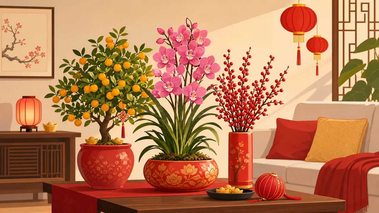 春节绿植鲜花怎么选：大花蕙兰北美冬青金桔的寓意与花期续航