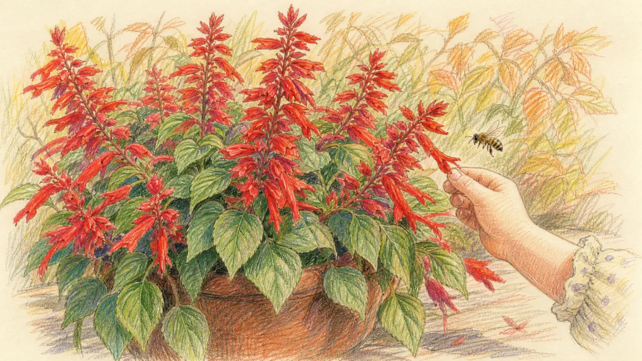 绿植串红怎么养爆盆：花筒吸蜜的童年记忆一串红养护指南