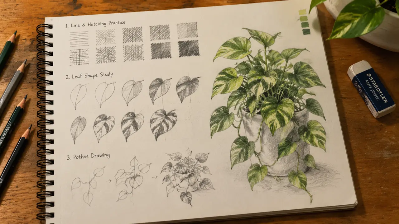 绿植素描怎么练：从排线到叶形的零基础线条练习路径