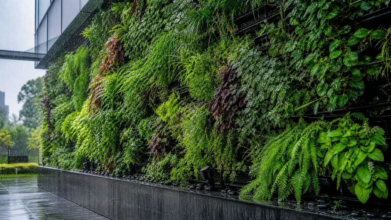 户外绿植墙和室内绿植墙是两套系统：品种、灌溉、骨架与四季节律全对比