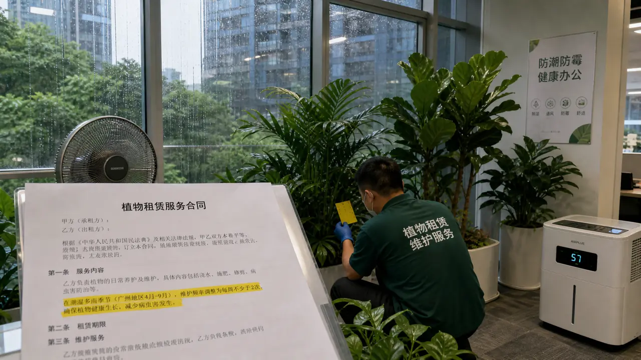 广州办公室租赁绿植的湿热季养护条款：虫害频次、回南天补光与换苗时限