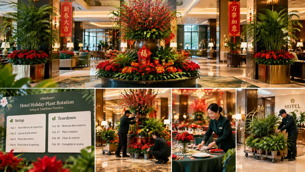酒店绿植摆放的节庆换装：春节国庆婚宴季临时花艺与常驻租摆配合攻略