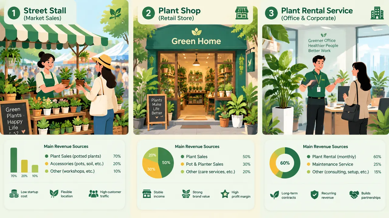 绿植赚钱吗？摆摊、开店、租摆三种模式的赚钱难度对比