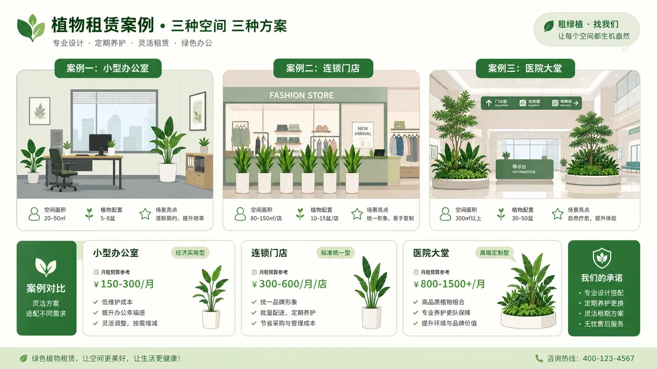 绿植租摆案例拆解：小办公室、连锁门店与医院大堂三种方案复盘