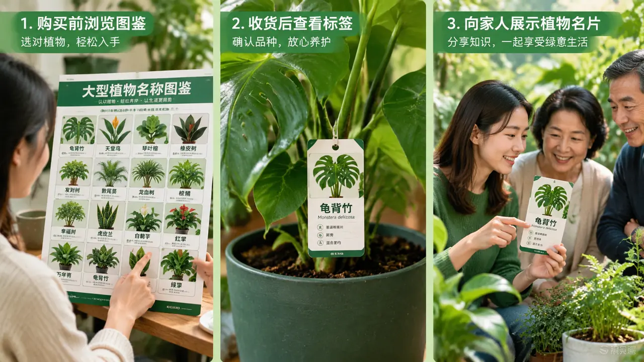 大型绿植名称大全图片怎么用：选购前到货后介绍三场景实操法