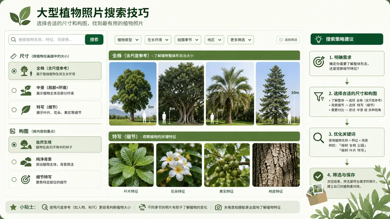 大型绿植图片怎么搜到想要的构图：用途搜索词与筛选技巧