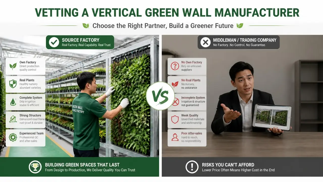 绿植墙厂家怎么考察？教你分清源头工厂和贴牌中间商