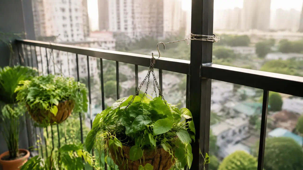 栏杆绿植怎么挂才不掉？高层阳台挂盆的承重与防坠清单