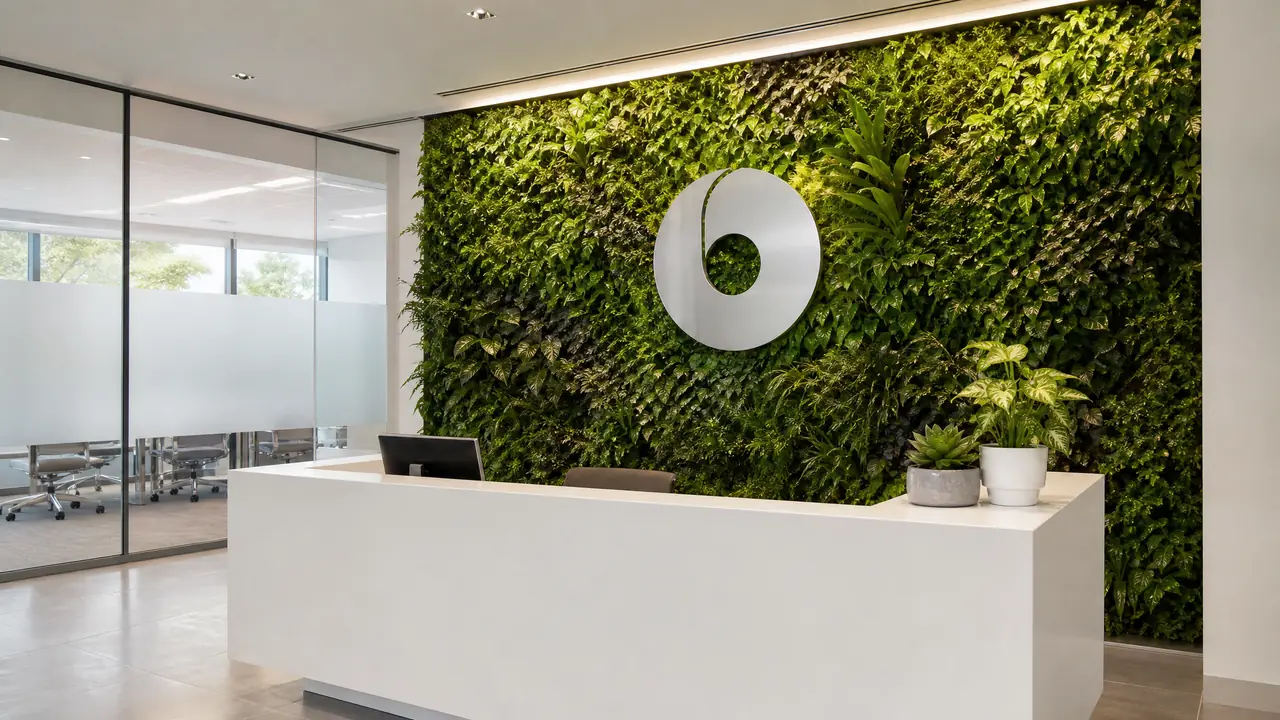 前台绿植墙怎么做？接待区的门面工程：选品、LOGO 与养护要点