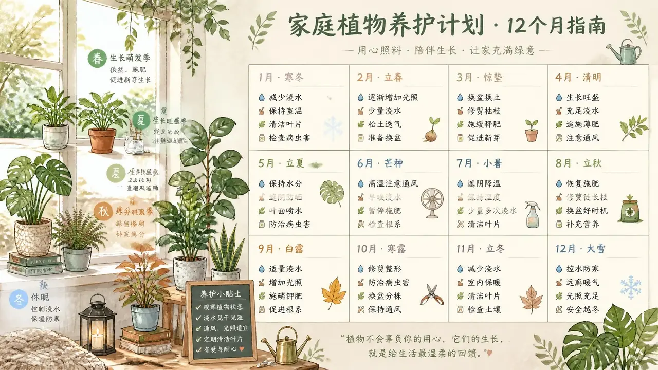 绿植养护计划怎么排？从一月到十二月的月历实操