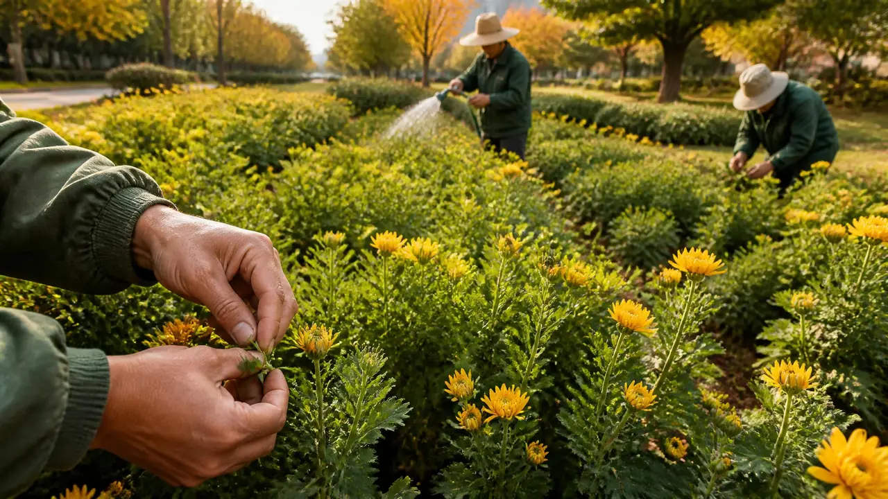 园林绿化植菊花怎么养：摘心、水肥与秋枯处理的地栽实操
