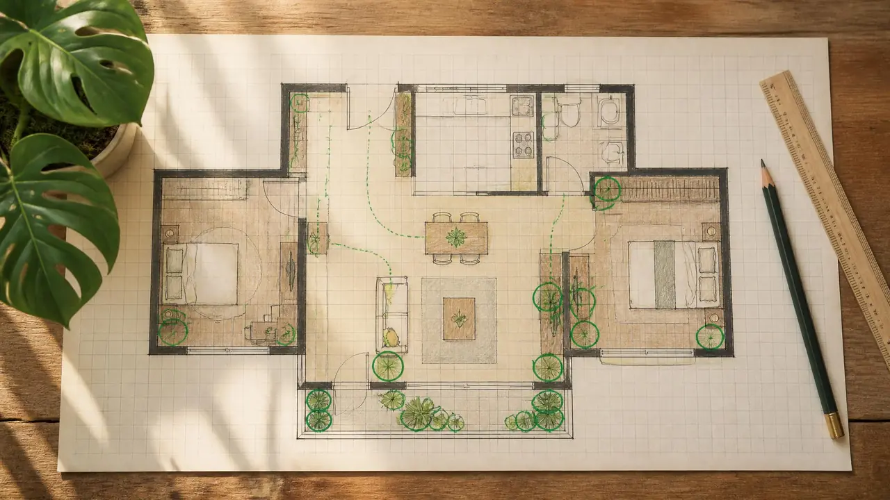 室内绿植平面规划五步法：户型图上摆盆，别买完再找地方