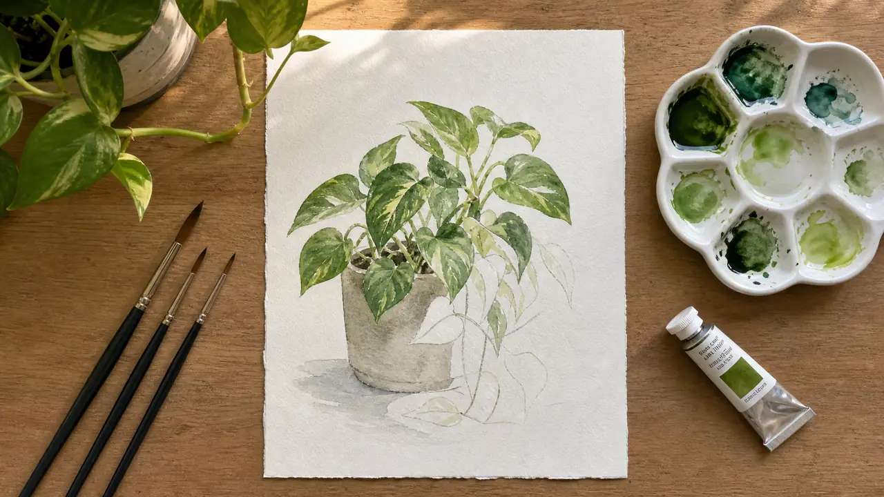 水彩绿植教程先别急着画：颜料纸笔怎么选，三步练出第一盆