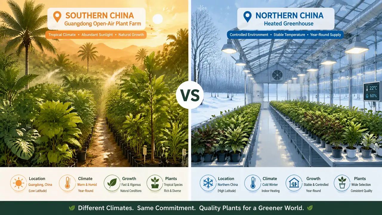 广东绿植基地怎么挑货？跟北方温室比，差别都在货上