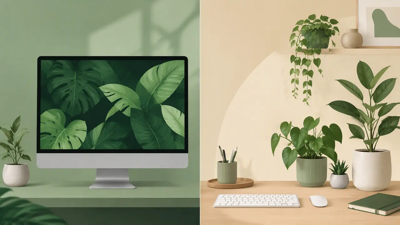 绿植桌面背景怎么挑？壁纸选图和工位摆法一次说清