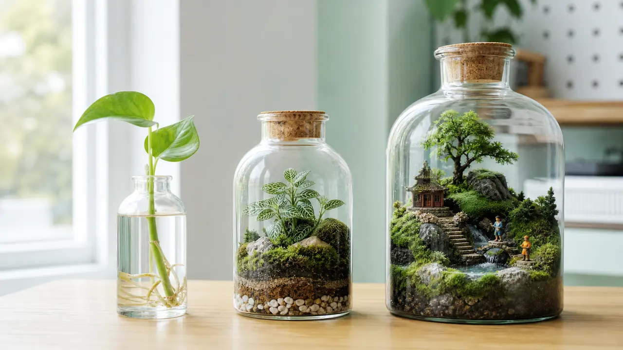 桌面绿植玻璃瓶怎么玩？水培、生态瓶、微景观三种做法排序